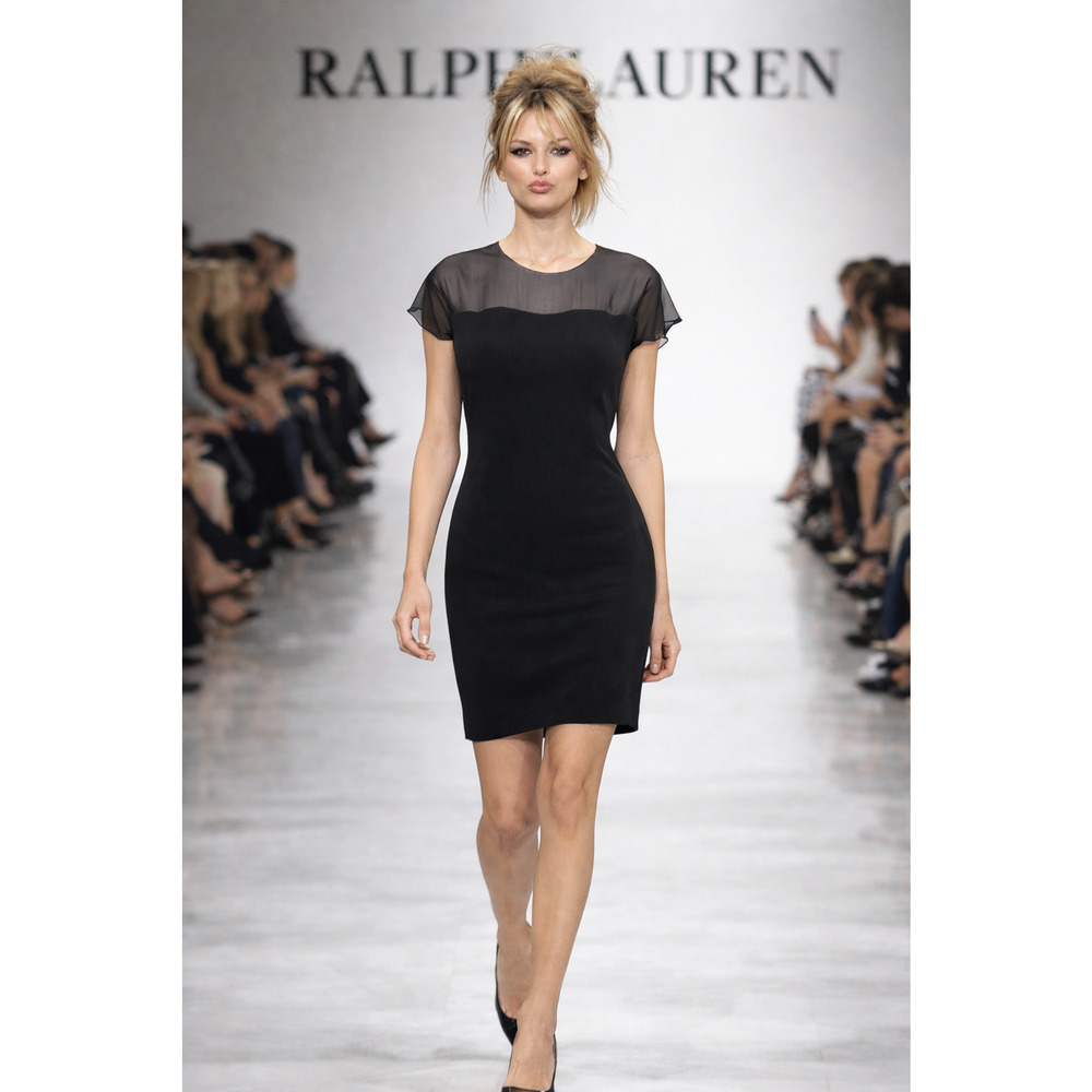 Ralph Lauren Collection Silk Sheath Dress Cocktail Organza Yoke Italy Black Sz 8